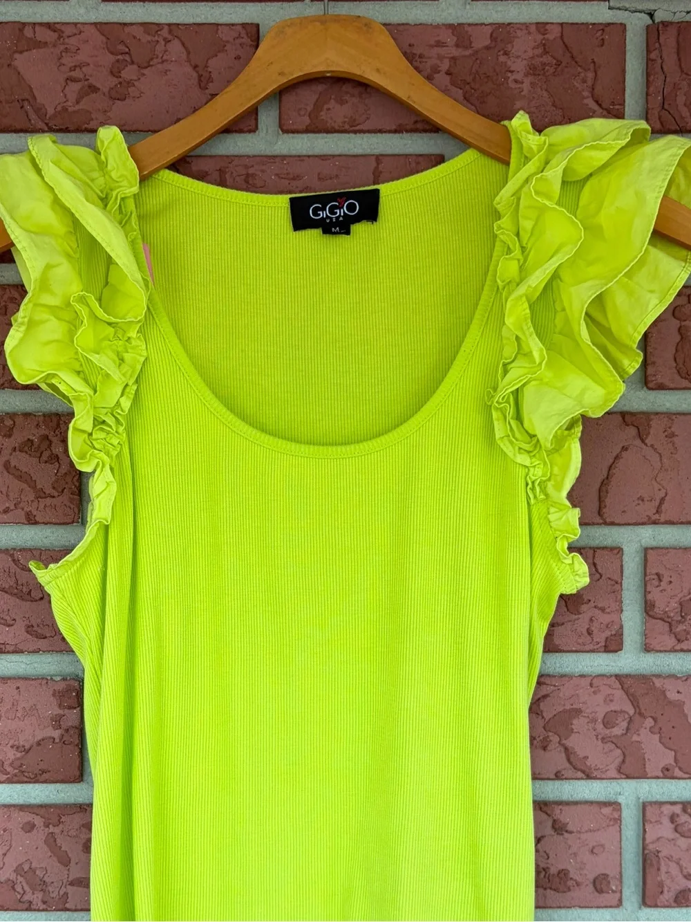 Gigo Neon Yellow Ruffle Sleeve Tank Top for Women